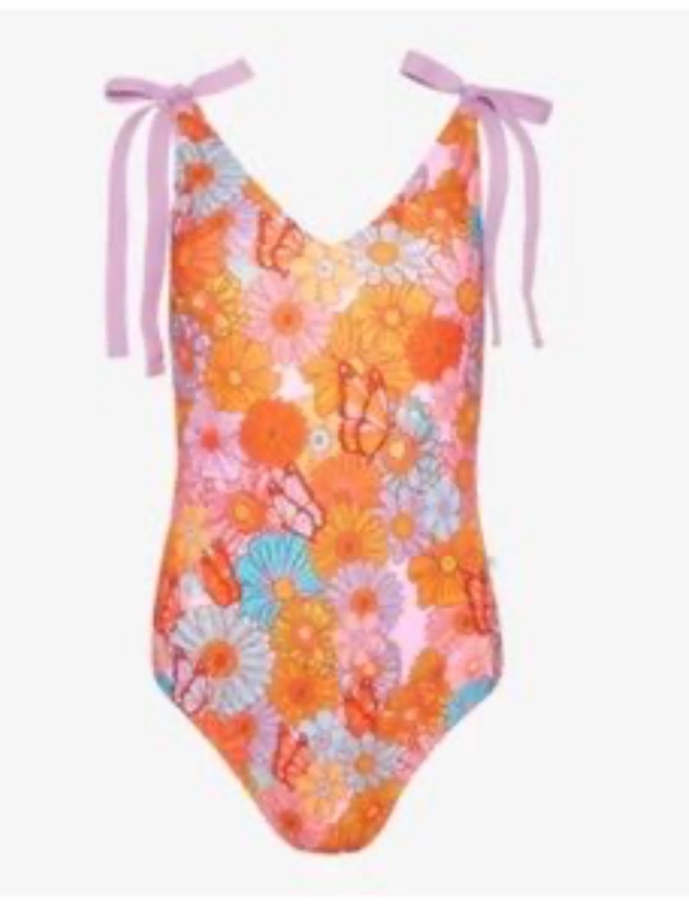 Posh Peanut Meadow Tie-Shoulder One-Piece Swimsuit - Orange, Pink & Light Blue